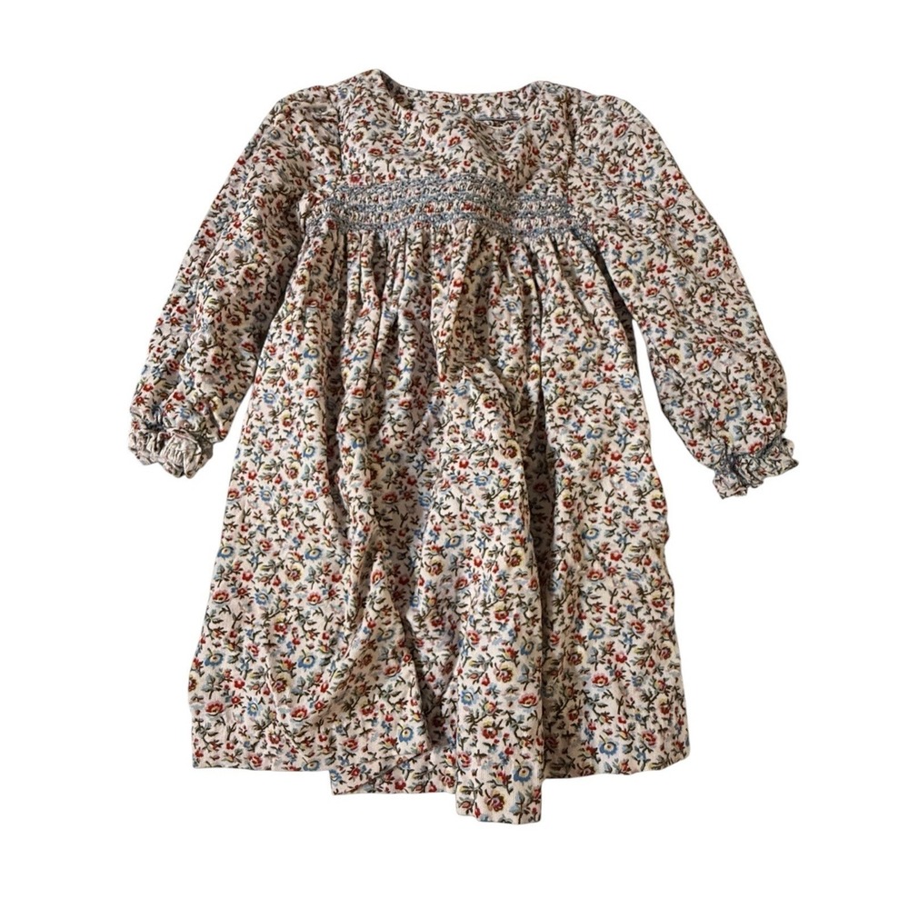 MINI BODEN Kids' Cord Smocked Dress Light Pink Bramble Embroidered 6-7y